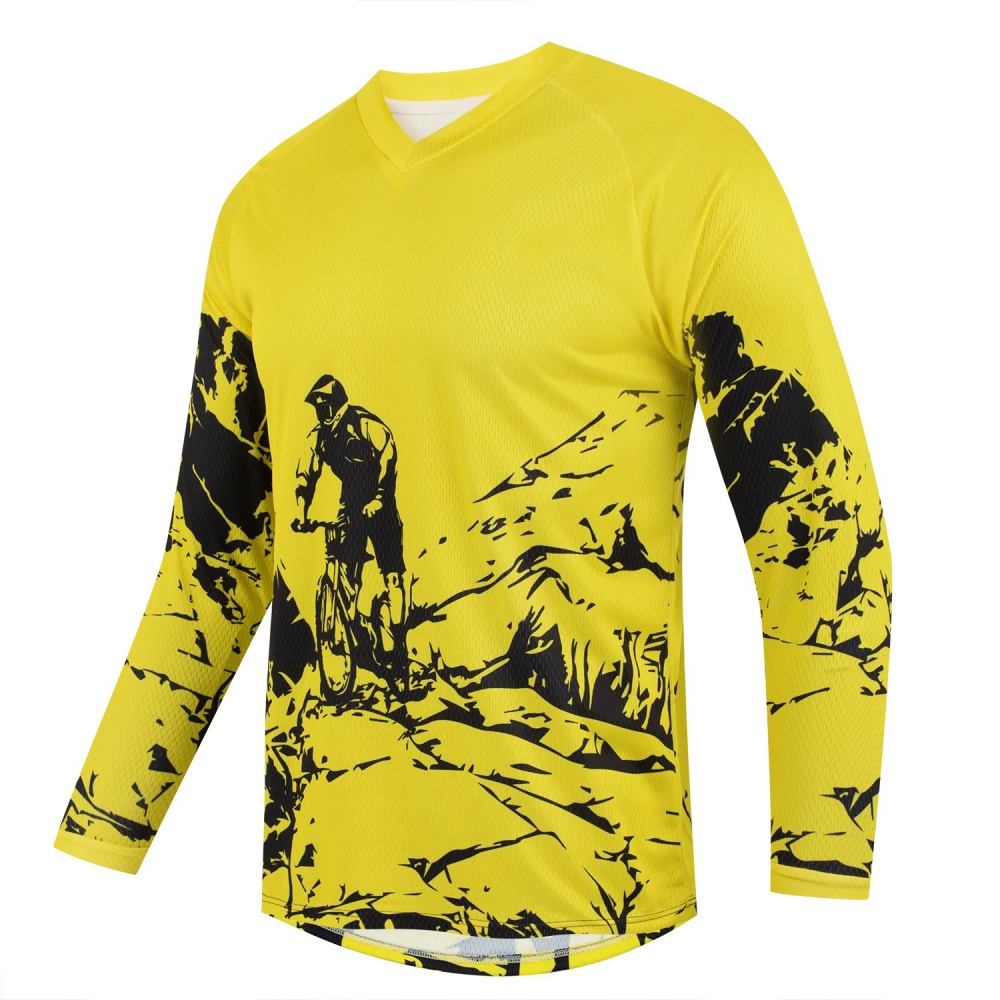 Mountain Biking Long Sleeve Shirt - メンズアウトドアマウンテンバイクプリント長袖スポーツTシャツ通気性Vネックサイクリングフィットネス普段着