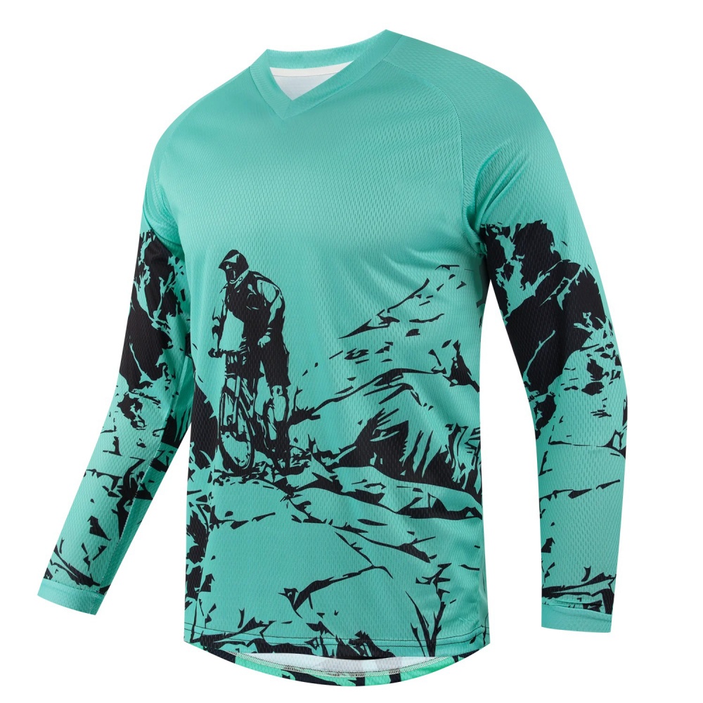 メンズアウトドアマウンテンバイクプリント長袖スポーツTシャツ - Mountain Biking Long Sleeve Shirt のレビューと価格